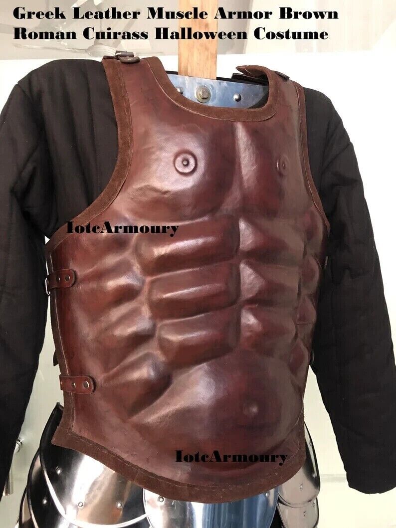 Greek Leather Muscle Armor Brown Breastplate Roman Cuirass Halloween Costume