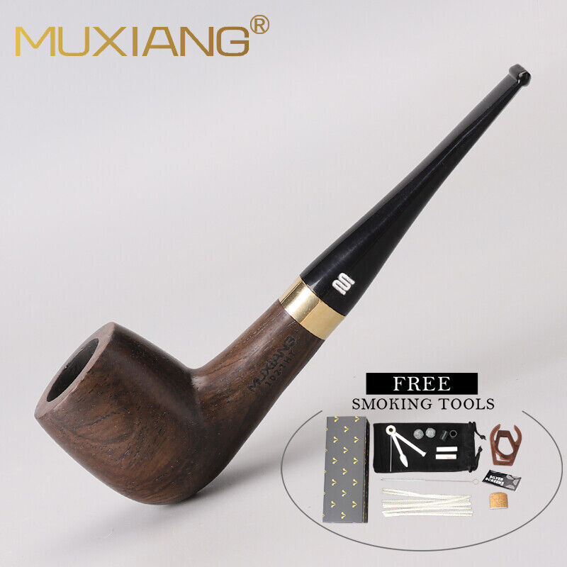 MUXIANG Billiard Tobacco Pipe Ebony Wood Smoking Pipe with Accessorie 9mm Filter