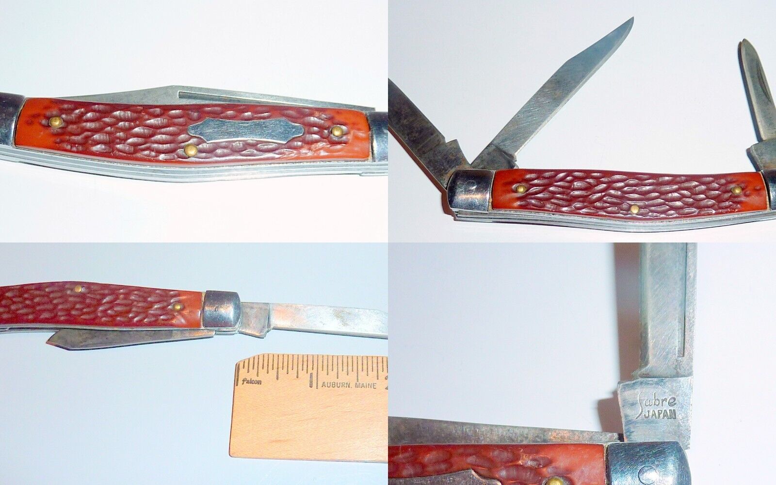 Vintage Japan Japanese Sabre 3 Blade Folding Pocket Knife  Very Nice   See Photo