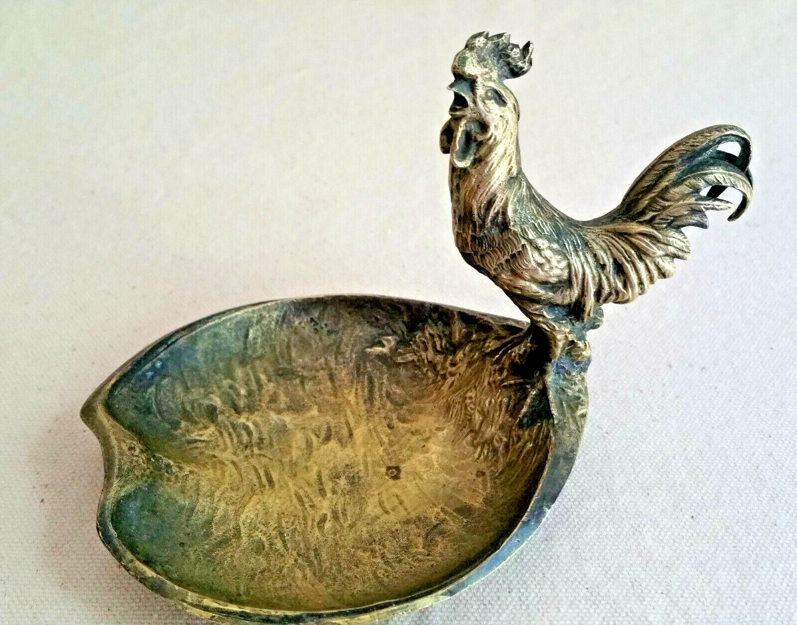 Antique Austria Bronze Rooster Figurine Ashtray Mini Dish Bowl Vena 