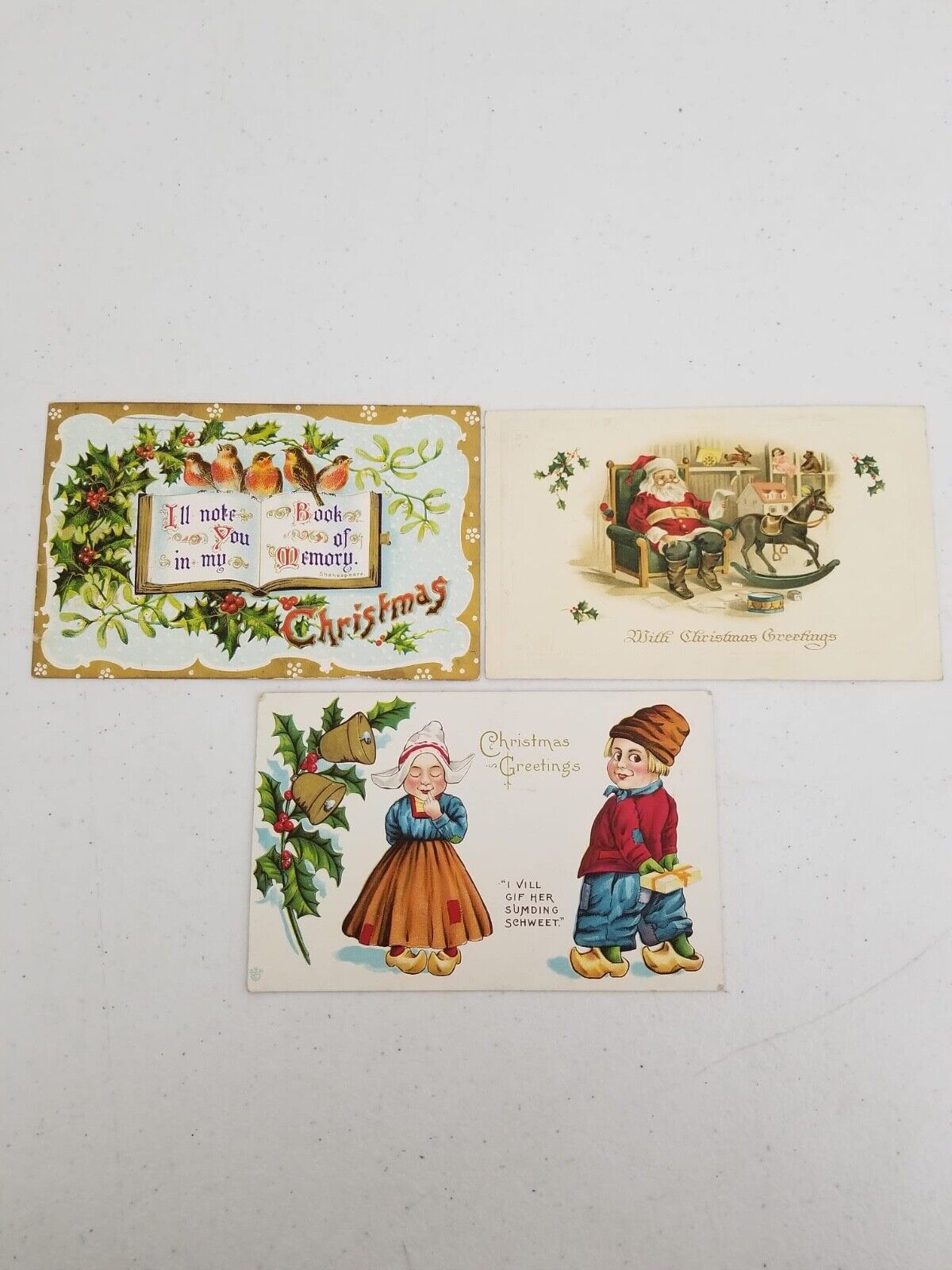 Antique Christmas Postcard Trio, Early 1900s Santa, Collectible Holiday Cards