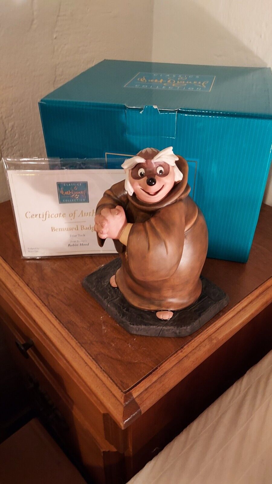 WDCC Friar Tuck from Robin Hood Bemused Badger COA Box Walt Disney Classics