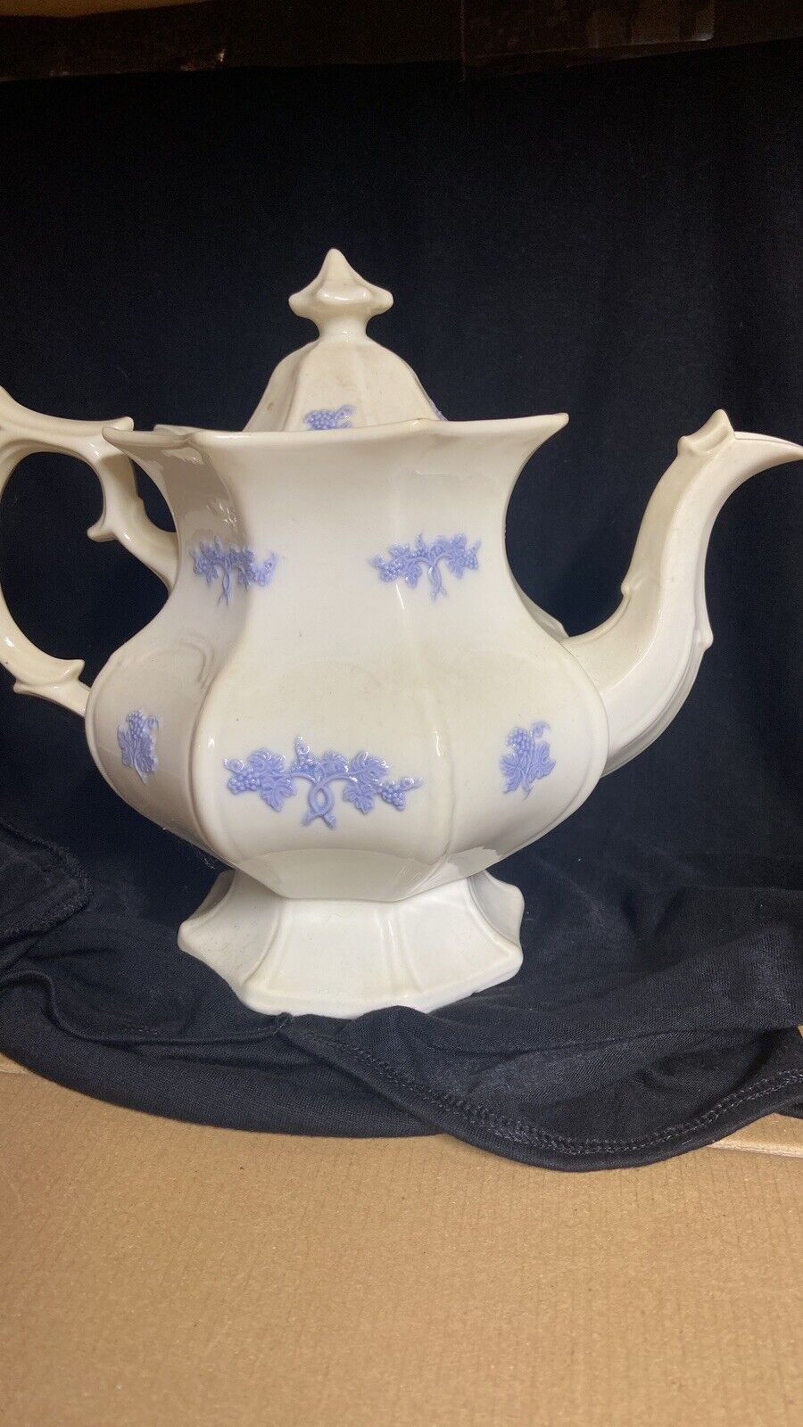 Chelsea Blue Grape Teapot Tea Pot Antique Semi Porcelain