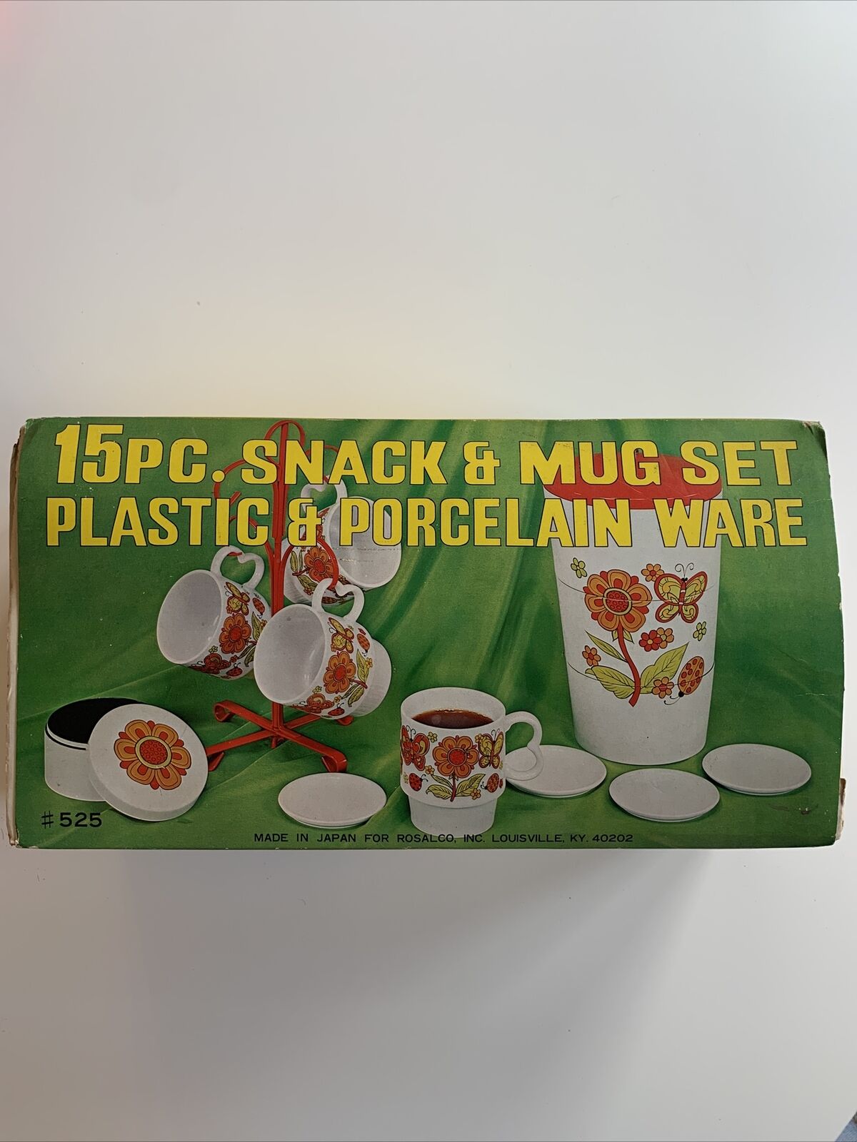 15 pc Snack & Mug Set Rosalco 1960s/70s Flower Power MidMod Unopened