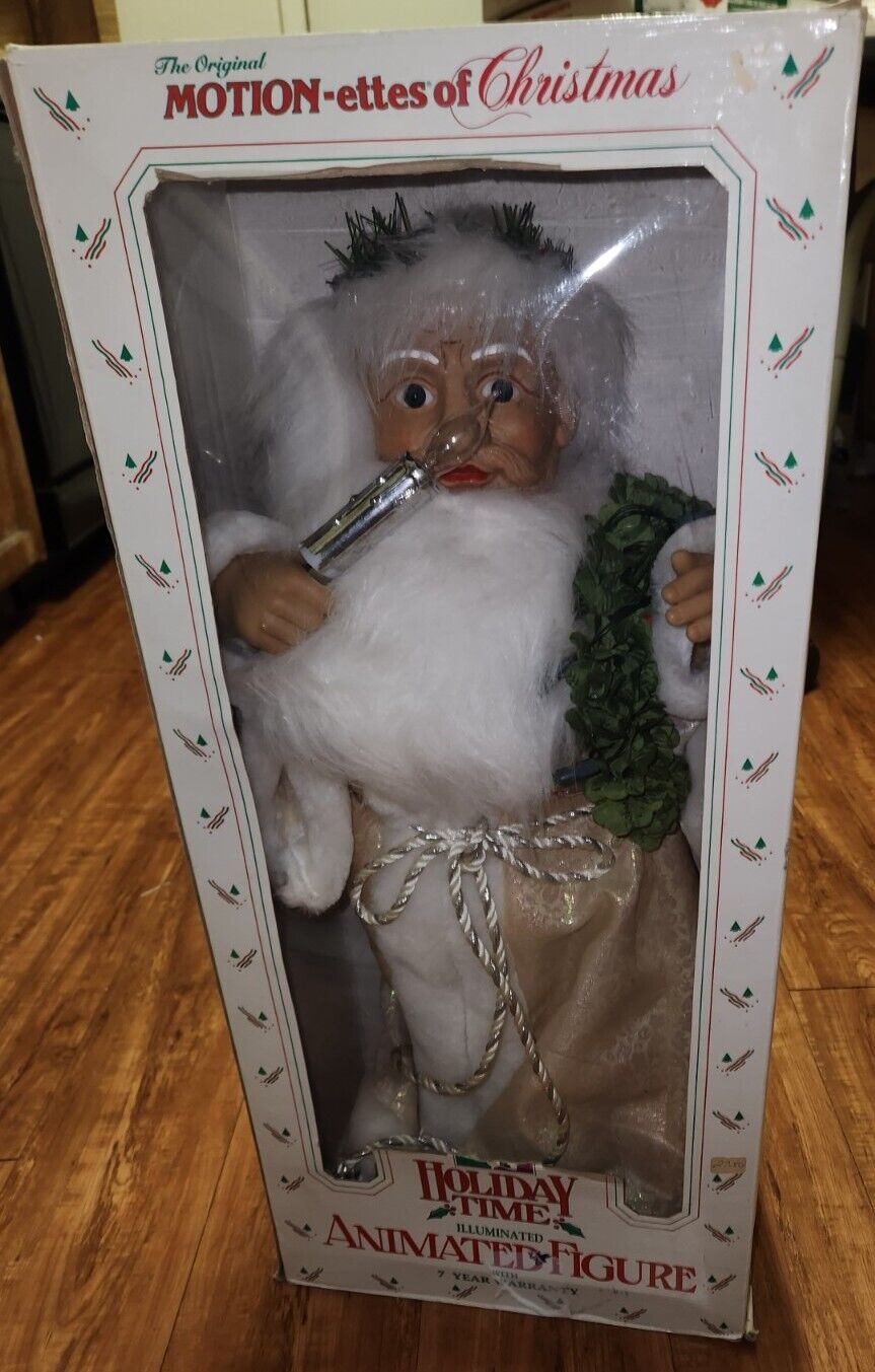 Telco Motionettes of Christmas Santa White &Gold Robe With Lighted Candle Wreath