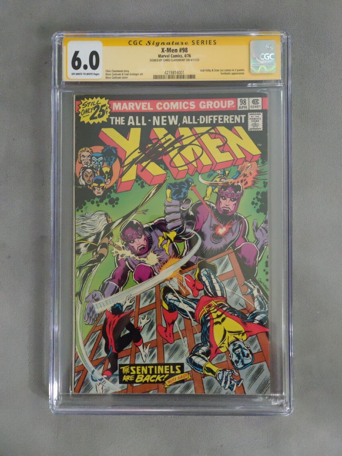 X-Men 98 CGC SS 6.0 Signed By Chris Claremont. Kirby & Lee Cameo Sentinels 