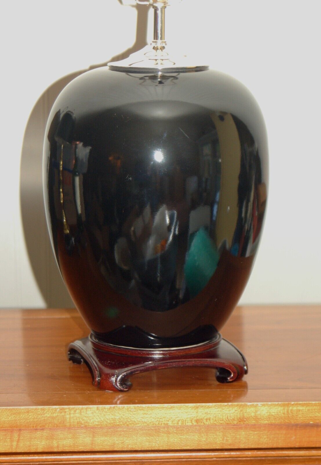 CHINESE Black PORCELAIN LAMP Nickel Vase Monochrome Ginger Melon Jar Modern