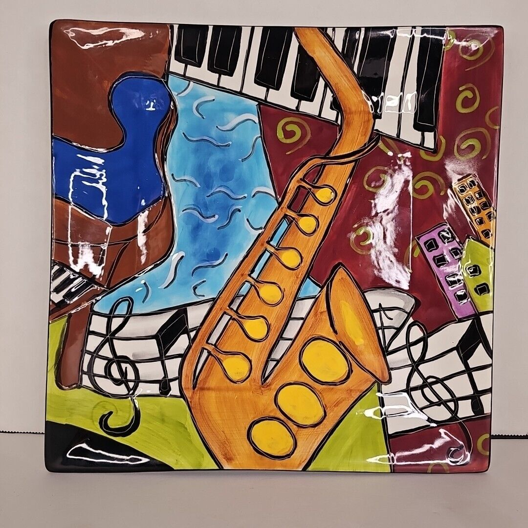 Rhapsody Cafe Musical Design Saxophone Keyboard Notes Art Plate 10\