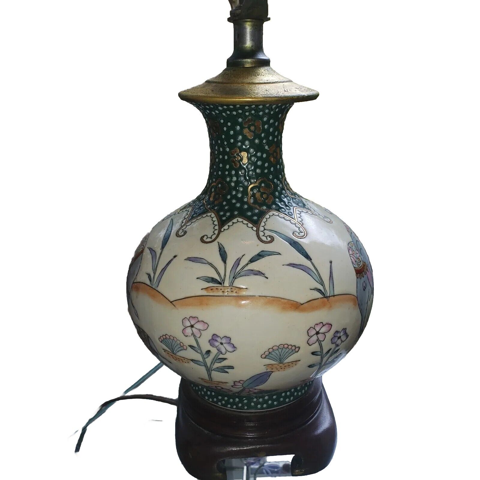 Oriental Small Table Lamp Metal Cloisonne Elephant Family Floral EUC Vintage