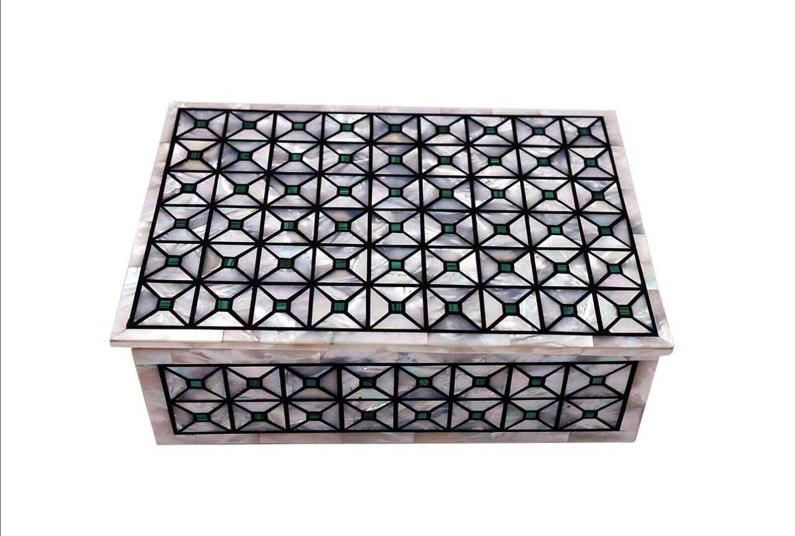 Rectangle White Marble Trinket Box MOP Overlay Work Table Master Piece for Hotel