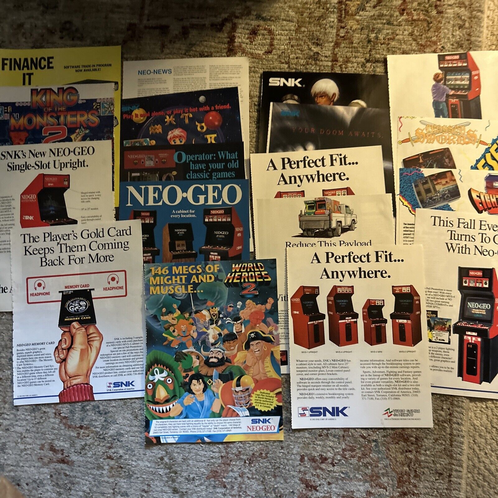 original 11.5-8” Lot Of  18 Neo Geo 6 Slot Mini Video ARCADE GAME FLYER AD