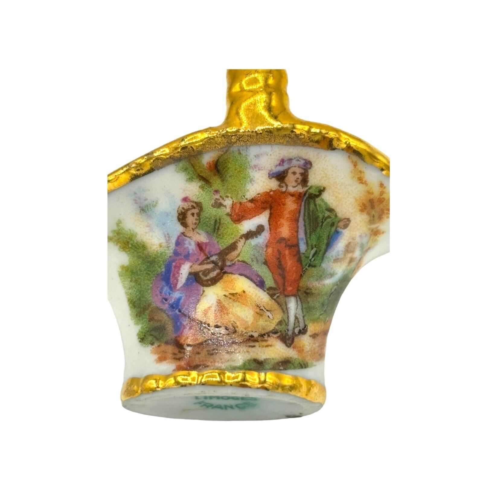 Vintage Mini Miniature Limoges Porcelain Basket France Music Theme Gold Trim 2x2