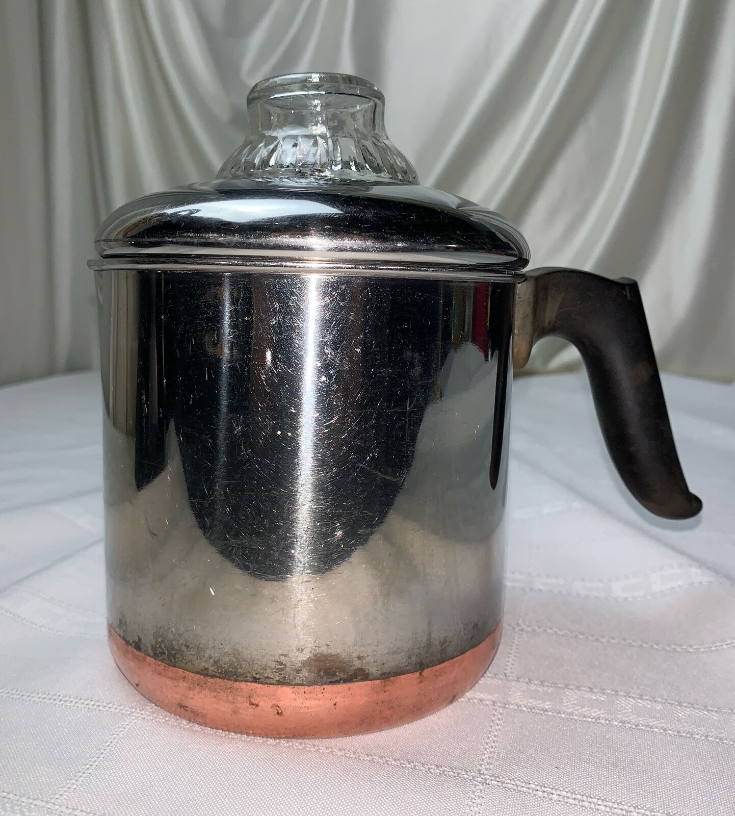 Vintage Revere Ware 4 cup Coffee Pot Percolator 1801 Copper Clad Bottom Camping