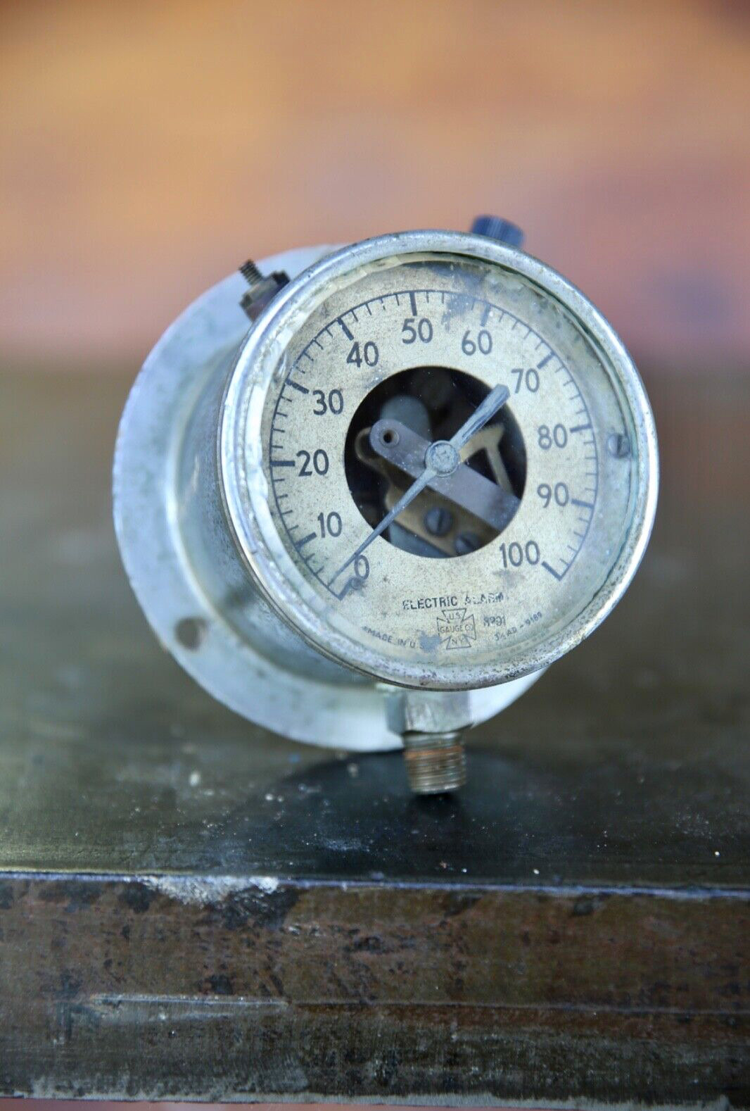 Antique US Gauge Co Industrial vault safe gauge beveled glass electric alarm