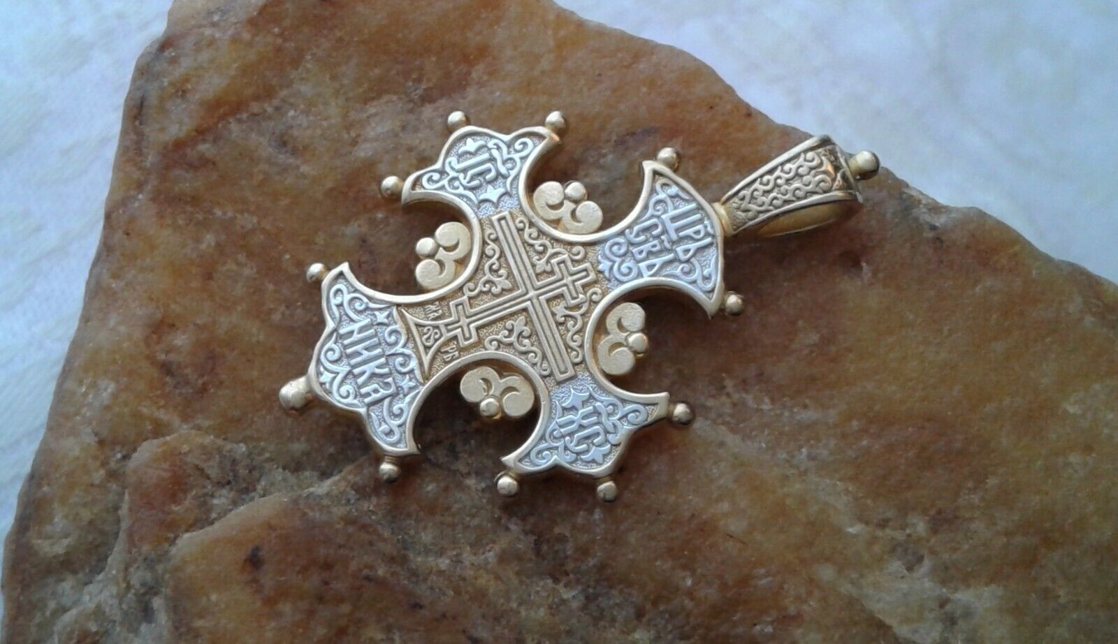 SOLID STERLING SILVER with GOLDPLATE ORTHODOX RUSSIAN BAROQUE-STYLE ORNATE CROSS
