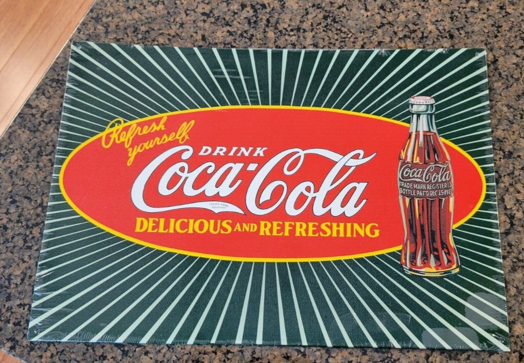 New Coca Cola Coke Refresh Yourself Drink Coca Cola Green Red Metal Sign 1999