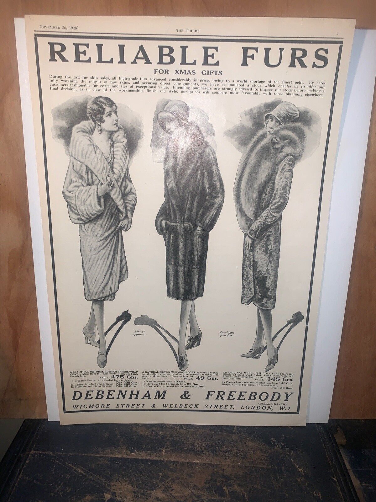 Debenham and Freebody 1928 Print Ad, Reliable Furs London