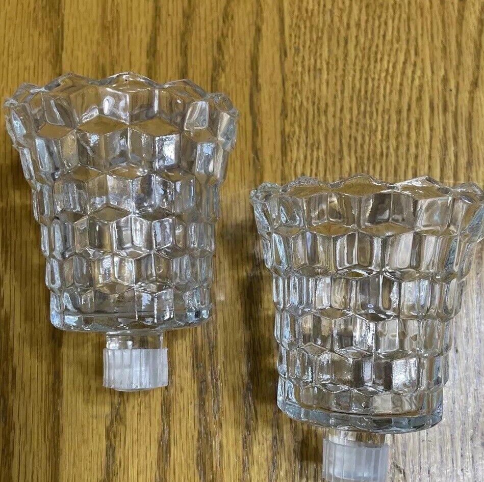 Vintage Clear Glass Paneled Votive Candle Holders Jeg End 3.75 In Tall