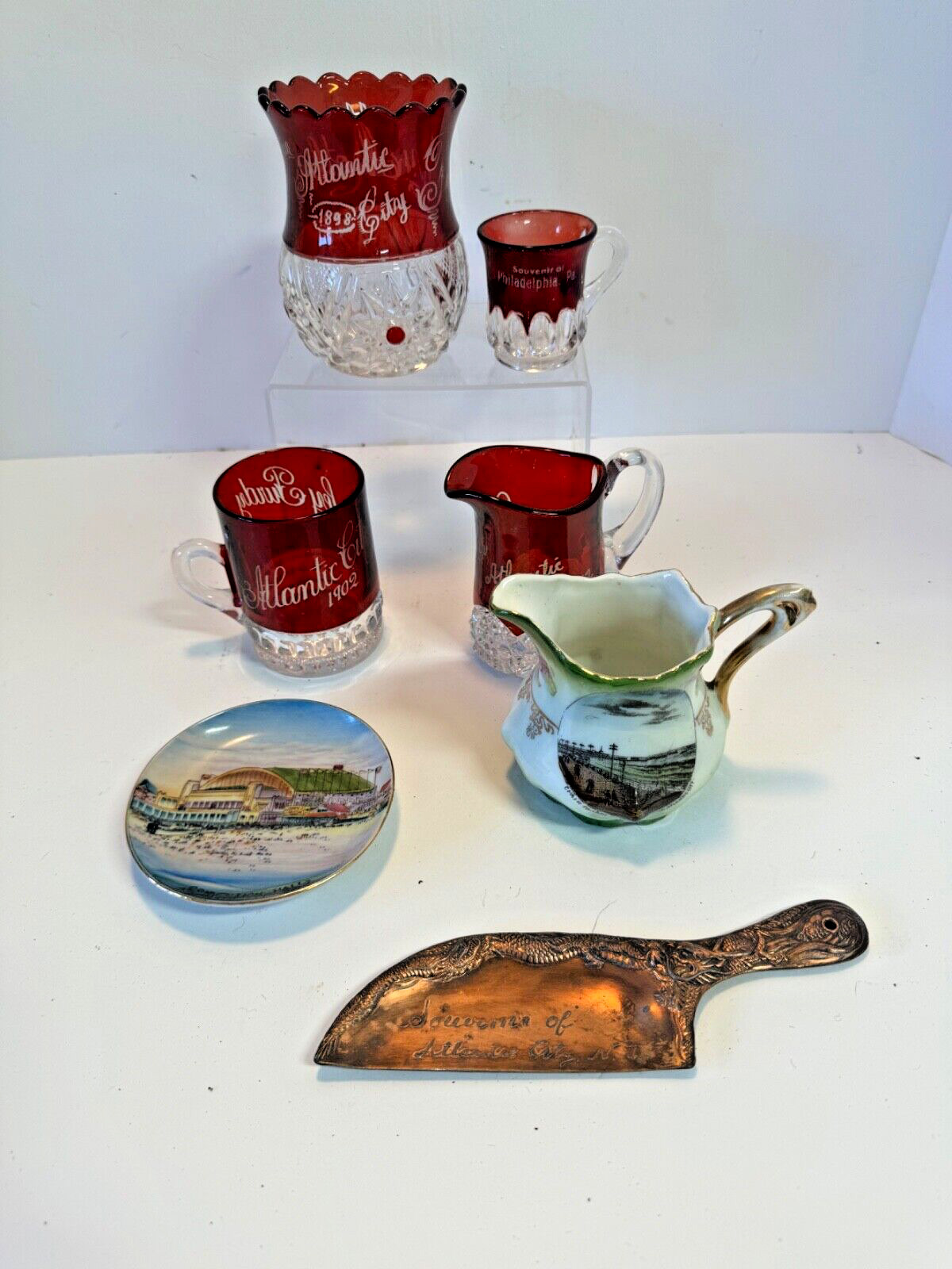 Antique Ruby Red Flash Glass Souvenirs Mug Atlantic City \
