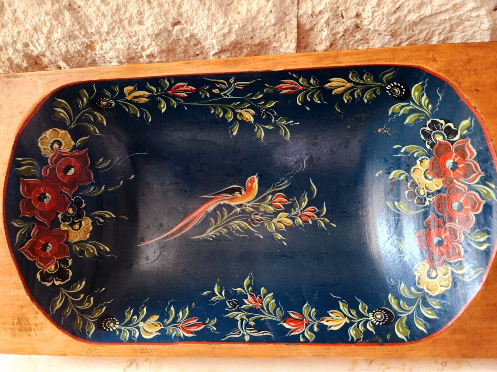 Antique Vintage tray handpainted, Dutch folk art Wood Bowl Fruit Bowl Excellent