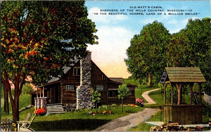 Vintage Postcard Old Matt\'s Cabin Shepard of the Hills Missouri Ozarks MO  G-755
