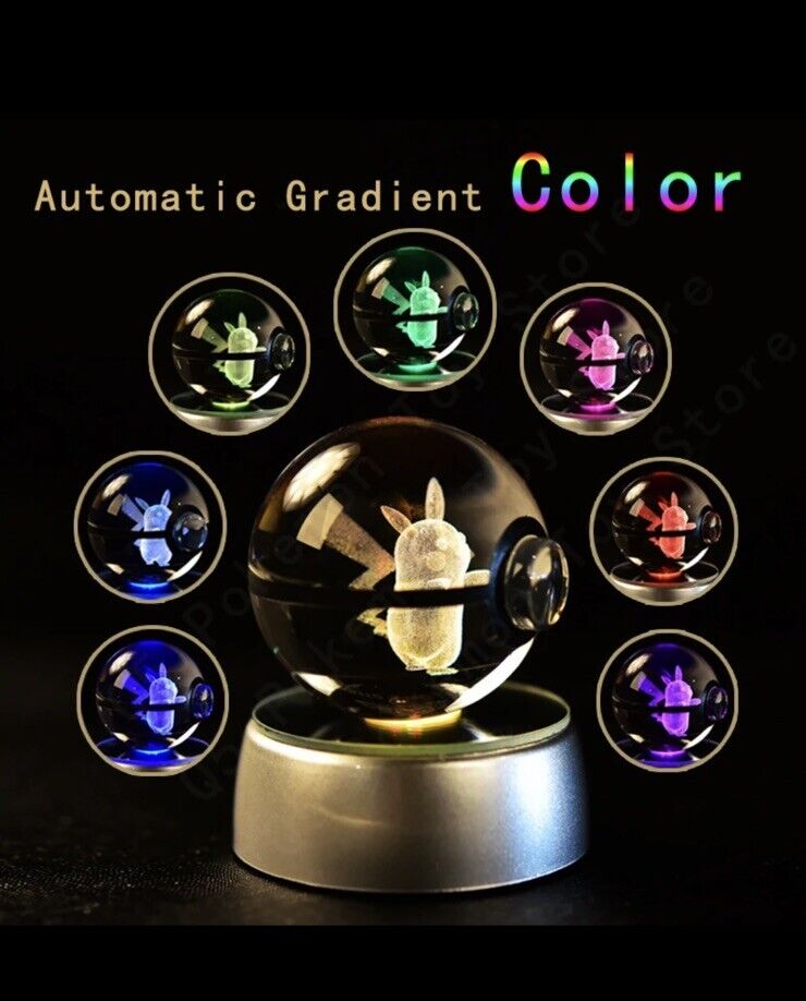 Crystal Ball 3D Laser Engraving Etched Pokeball