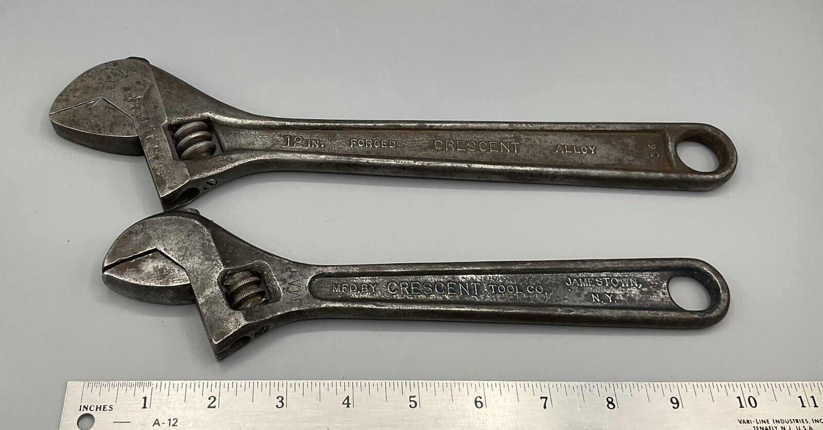 2 Vtg CRESCENT Tools Adjustable Wrenches 10” & 12” Jamestown, NY. USA Pair Set