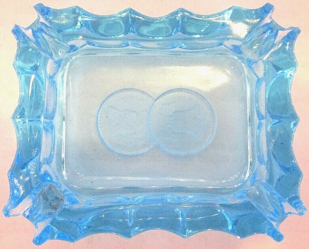 Vtg Fostoria Coin Glass Ice Blue Ashtray Turquoise Rectangle Liberty