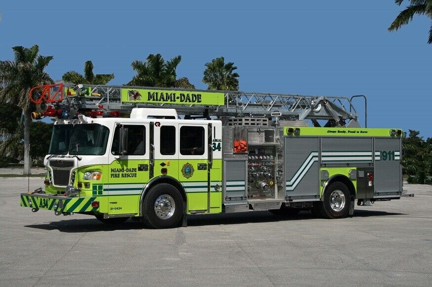 Miami Dade Fire Rescue, FL Spartan/Rosenbauer Aerial 34 fire apparatus photo 4x6