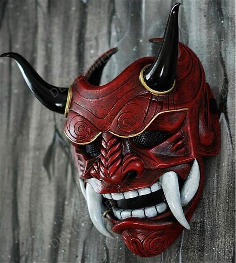Cos Japanese Noh Hannya Mask Devil Latex Horn Fangs Demon Oni Samurai Halloween