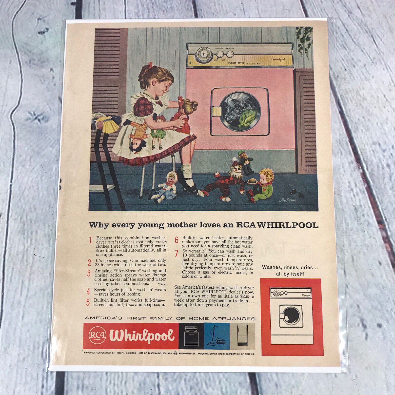 Vtg 1959 RCA Whirlpool Pink Washer-Dryer Print Ad Genuine Magazine Advertisement