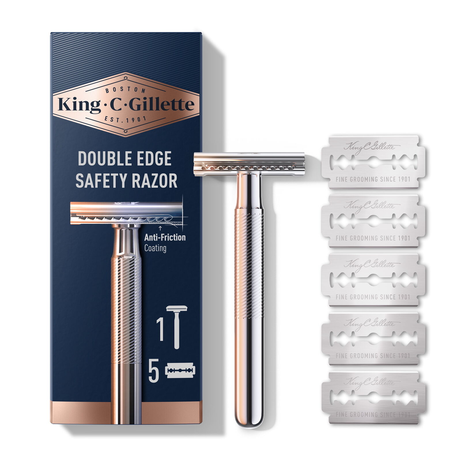 King C. Men\'s Double Edge Safety Razor with 5 Double Edge Refill Blades, Chrome