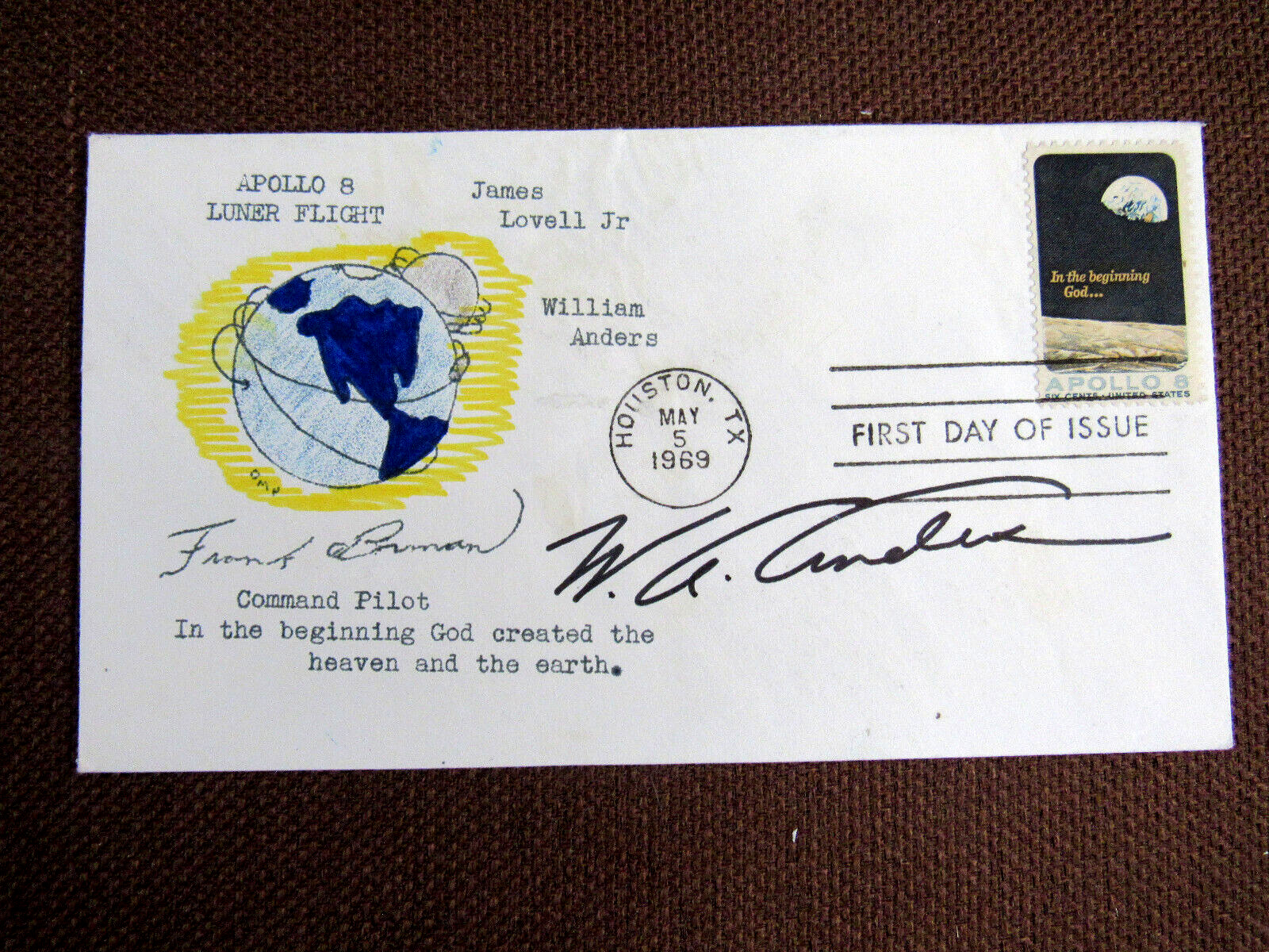 WILLIAM ANDERS FRANK BORMAN APOLLO 8 NASA ASTRONAUTS VINTAGE 1969 STAMPED COVER