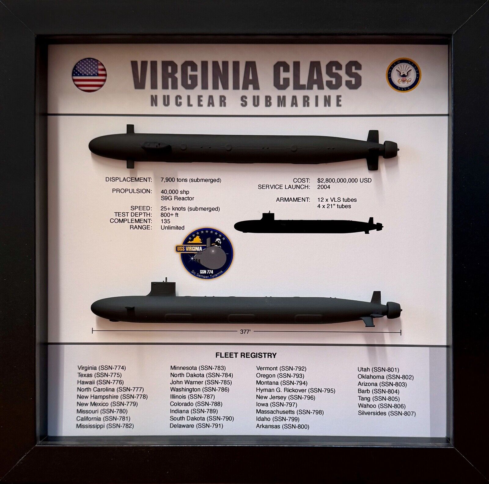 Virginia Class Submarine Shadow Display Box, SSN-774, 9\