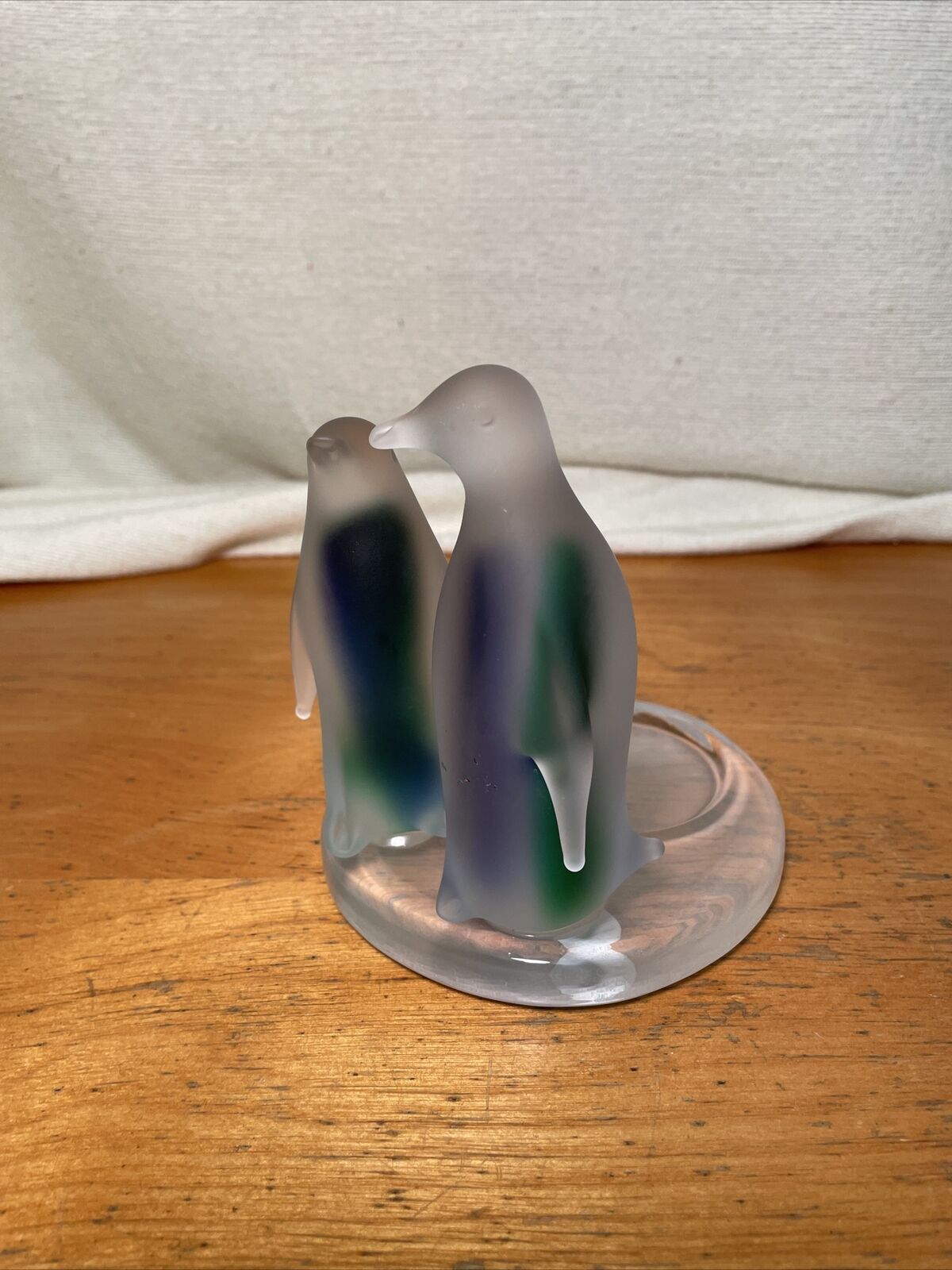 Party Lite Penguin Tealight Candle Holder Frosted Clear Blue Green Glass Votive