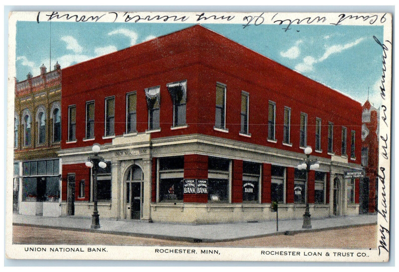 1922 Union National Bank Rochester Minnesota MN Loan & Trust Co Postcard