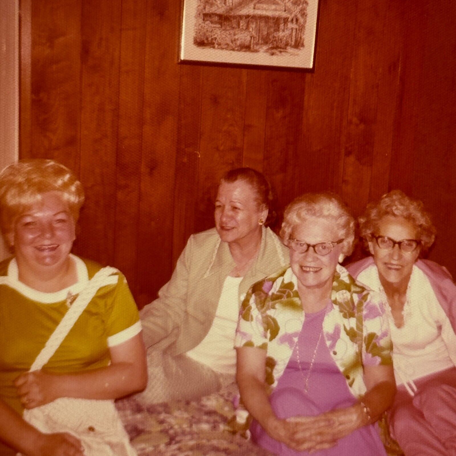 2A Photograph Cute Group FourOld Older Women On Bed Smiling Happy 1970's 