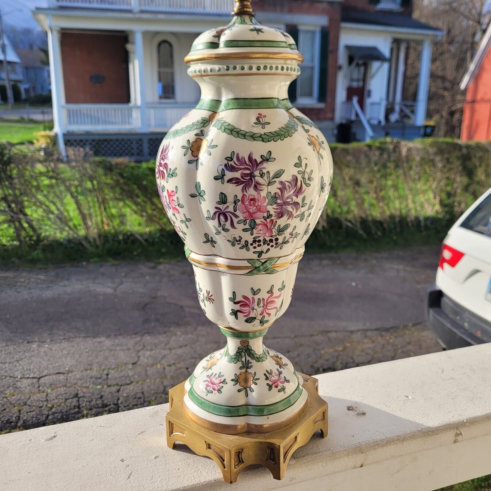 Antique Samson  Chinese Export Armorial Porcelain Vase Lamp Floral Marked France