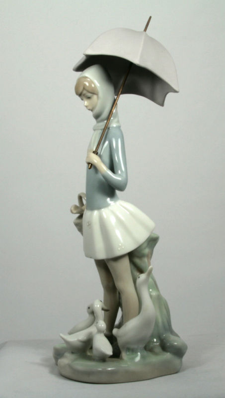  Lladro Porcelain Figurine Girl with Umbrella & Ducks # 4510 Spain  MINT Vintage