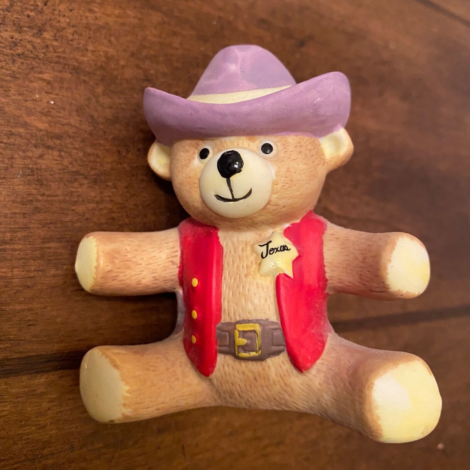 Brown Bear With Cowboy Hat Badge Vest Figurine 3.5” S1