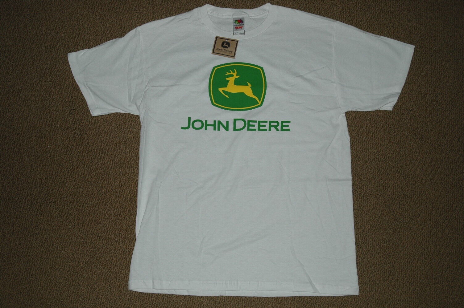 NOS JOHN DEERE 100% Cotton Logo T-SHIRT Tractor Farm Deer NWT White ADULT LARGE