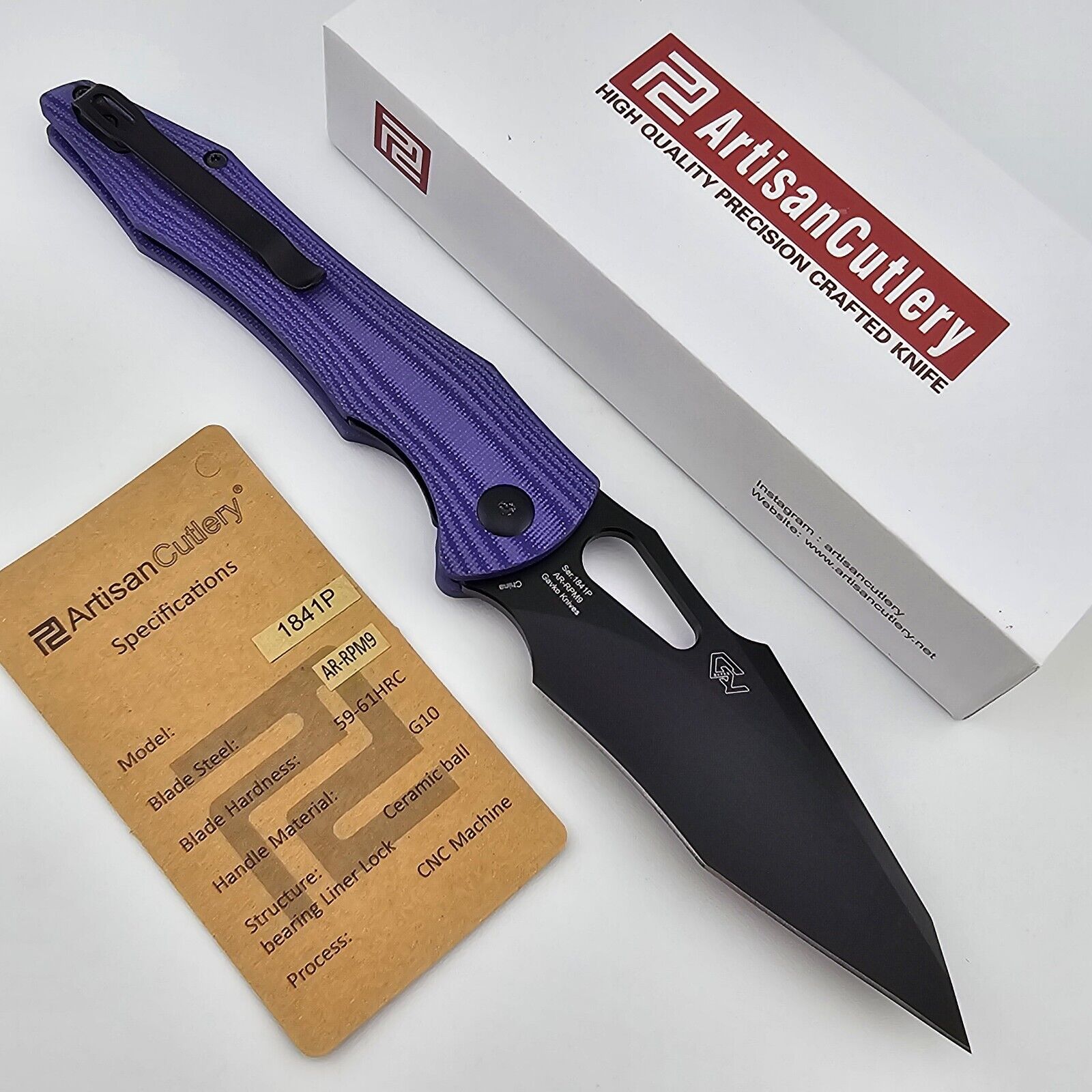 Artisan Cutlery Great White Folding Knife Gavko Design Purple G10 1841P-BWH
