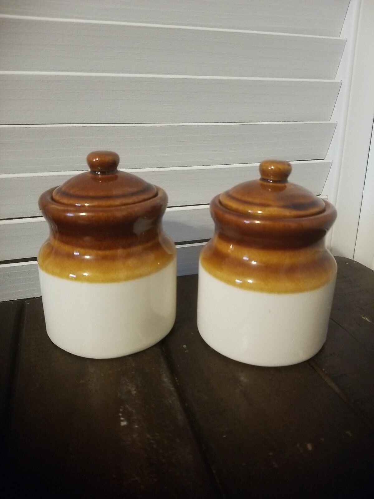 Vintage Armbee Glazed Two-Tone Lidded Sugar Bowls Set of 2
