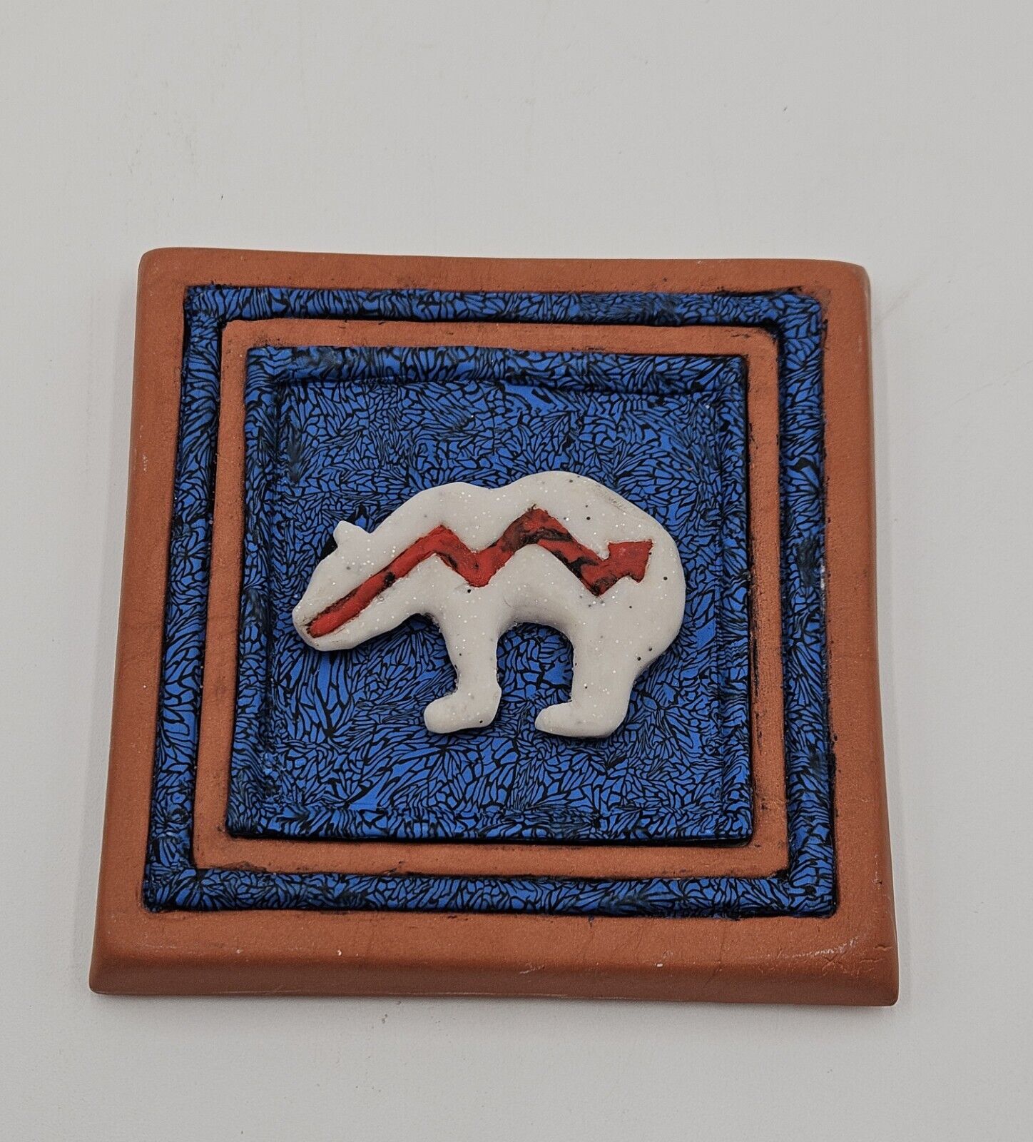 Zuni Bear Wall Plaque Native American Pottery Signed 5\