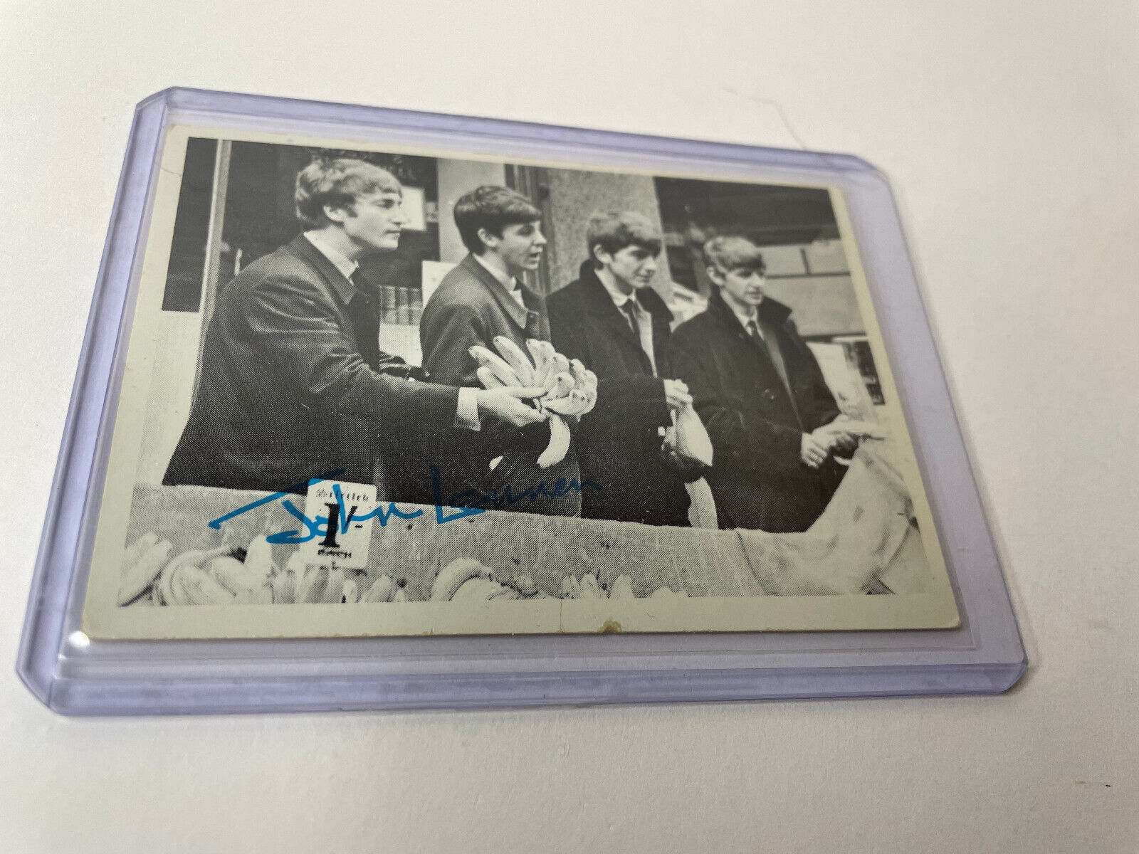 The Beatles US Original Topps 1960's B&W Trading Card Series 1 #5 Signed Lennon