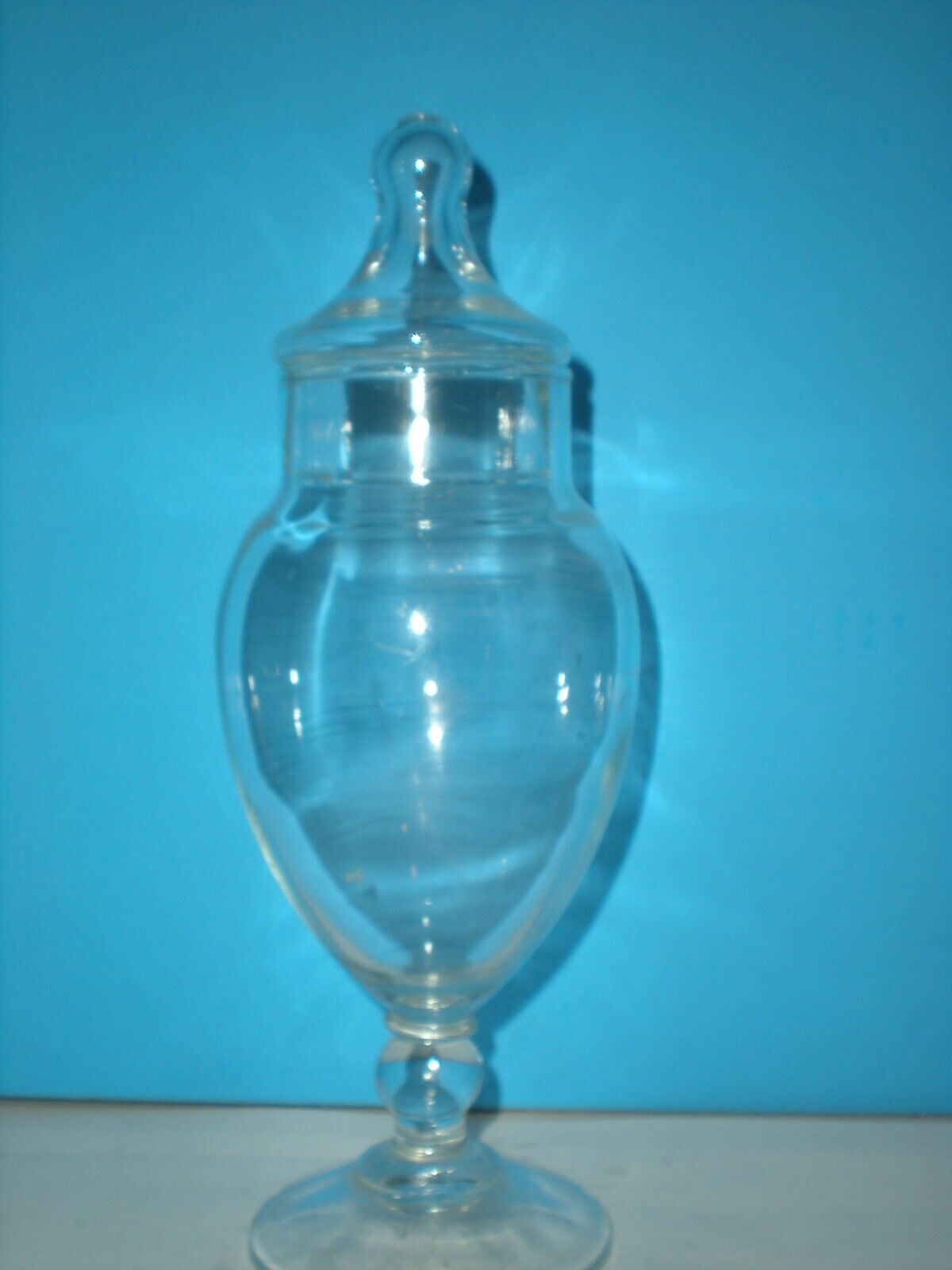 Vtg Apothecary Covered Jar Glass Candy Container w/ Lid