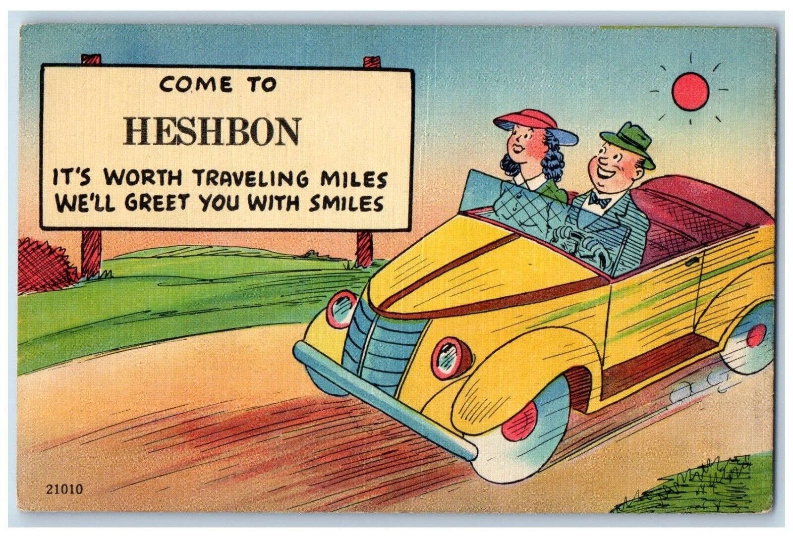 Heshbon Pennsylvania Postcard Traveling Miles Classic Car Lovers  c1940 Vintage