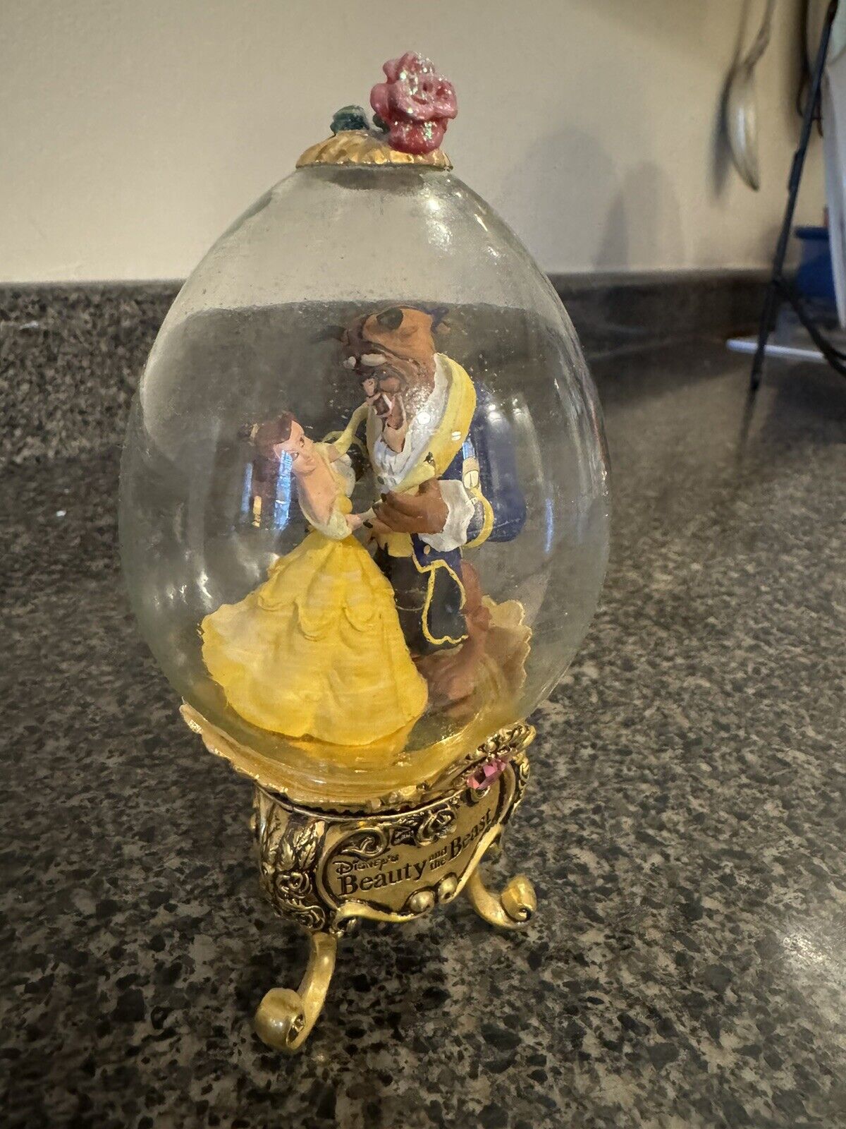 Vintage Franklin Mint 1990’s Disney Beauty and the Beast Footed Glass Dome Egg