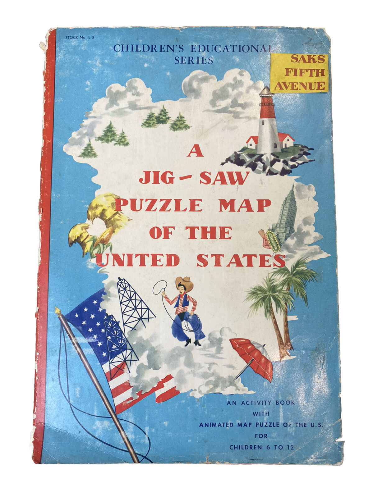 VTG Saks Fifth Avenue Jig-Saw Puzzle Map of the United States Artcraft #E-3