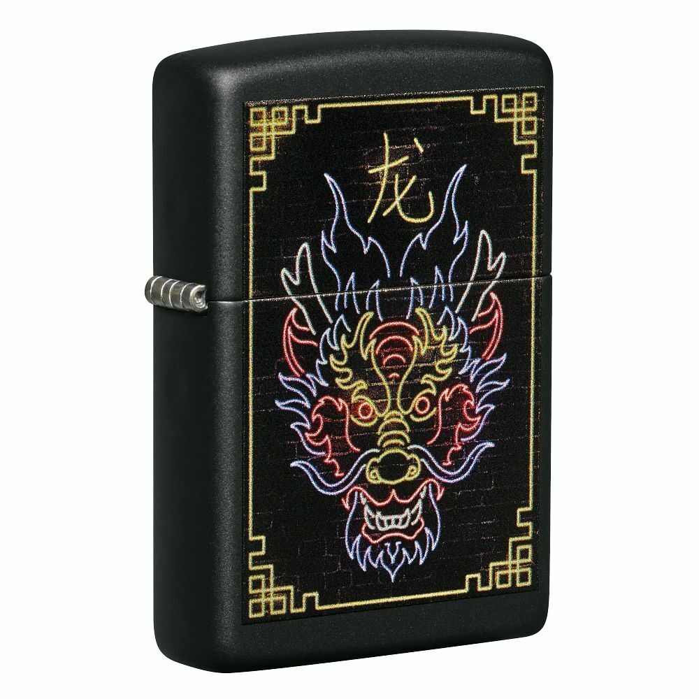 Zippo Neon Dragon Design Black Matte Pocket Lighter, 49396